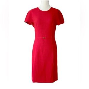 ESCADA scoop neck Red Wool Back Zipper Day 2 nite Classic Midi dress 38